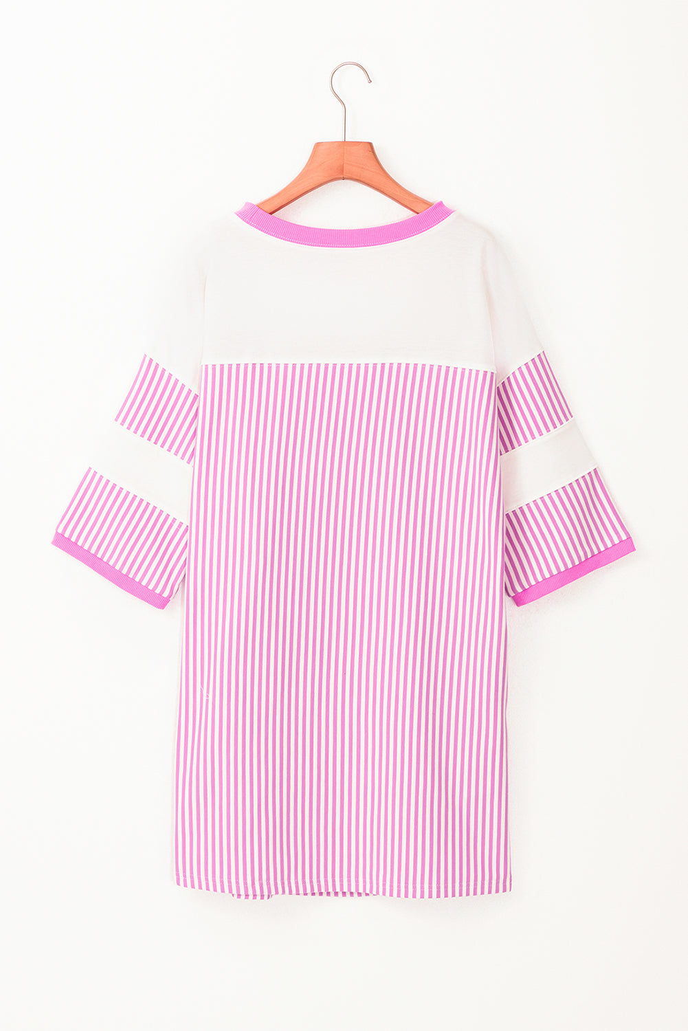 Striped Round Neck Three-Quarter Sleeve Mini Dress