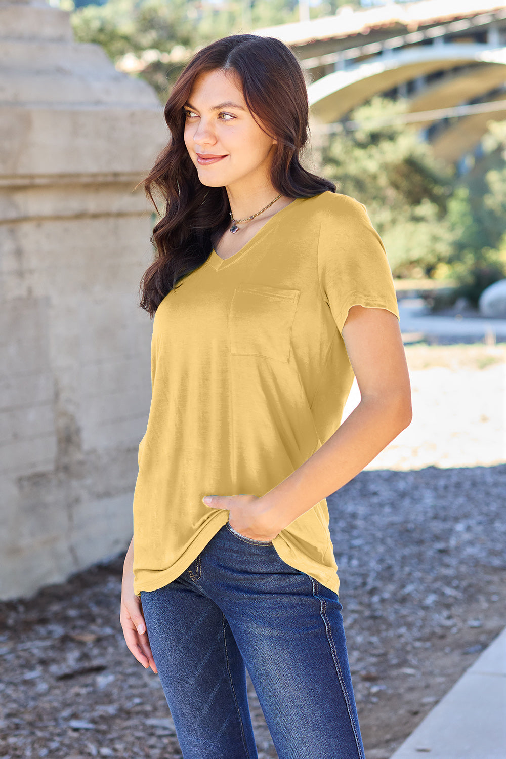 Bamboo Full Size V-Neck Short Sleeve T-Shirt