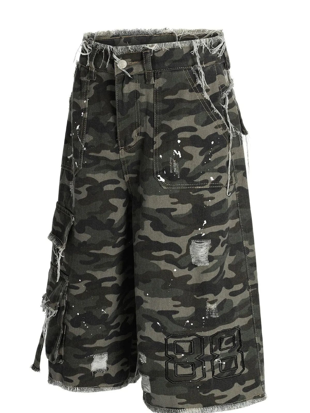 Men's Distressed Camouflage Demin Shorts