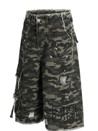 Men's Distressed Camouflage Demin Shorts