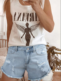 High Rise Distressed Raw Hem Denim Shorts