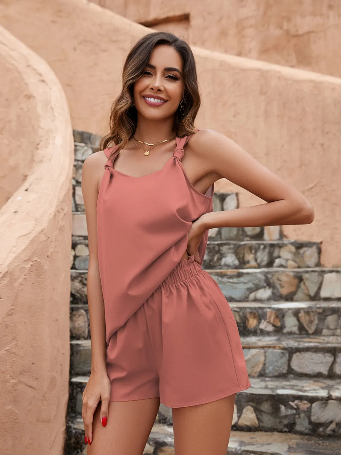 Knotted Strap Cami and Shorts Set