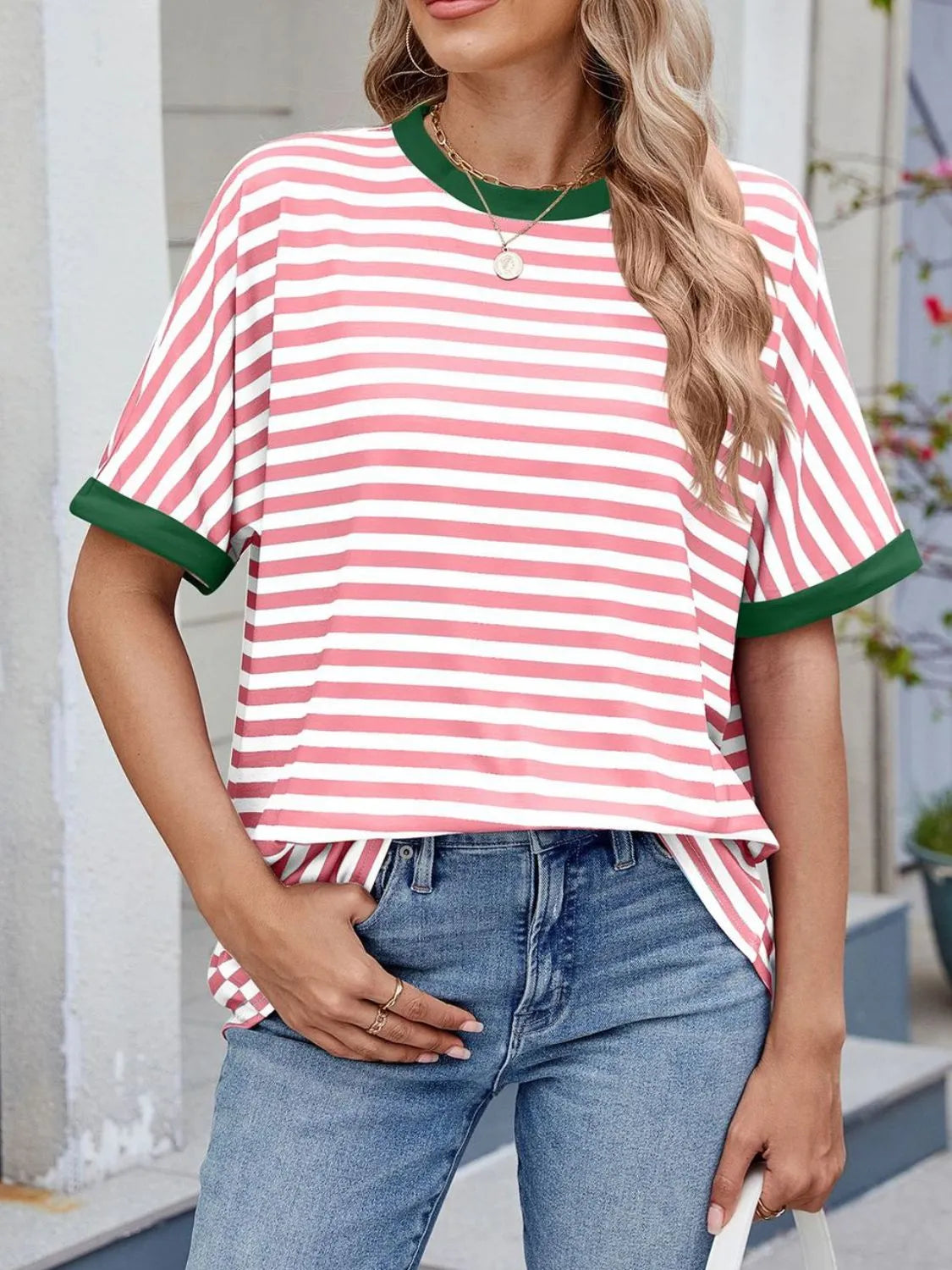 Striped Round Neck Half Sleeve T-Shirt