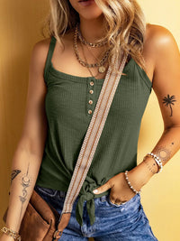 Full Size Ribbed Button Front Tie Hem Cami Tank Top Plus Size