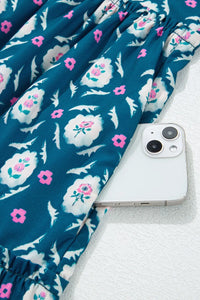 Printed Tie Neck Ruffled Cap Sleeve Dress