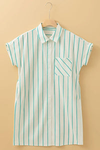 St Patricks Striped Wide Short Sleeve Shift Mini Shirt Dress