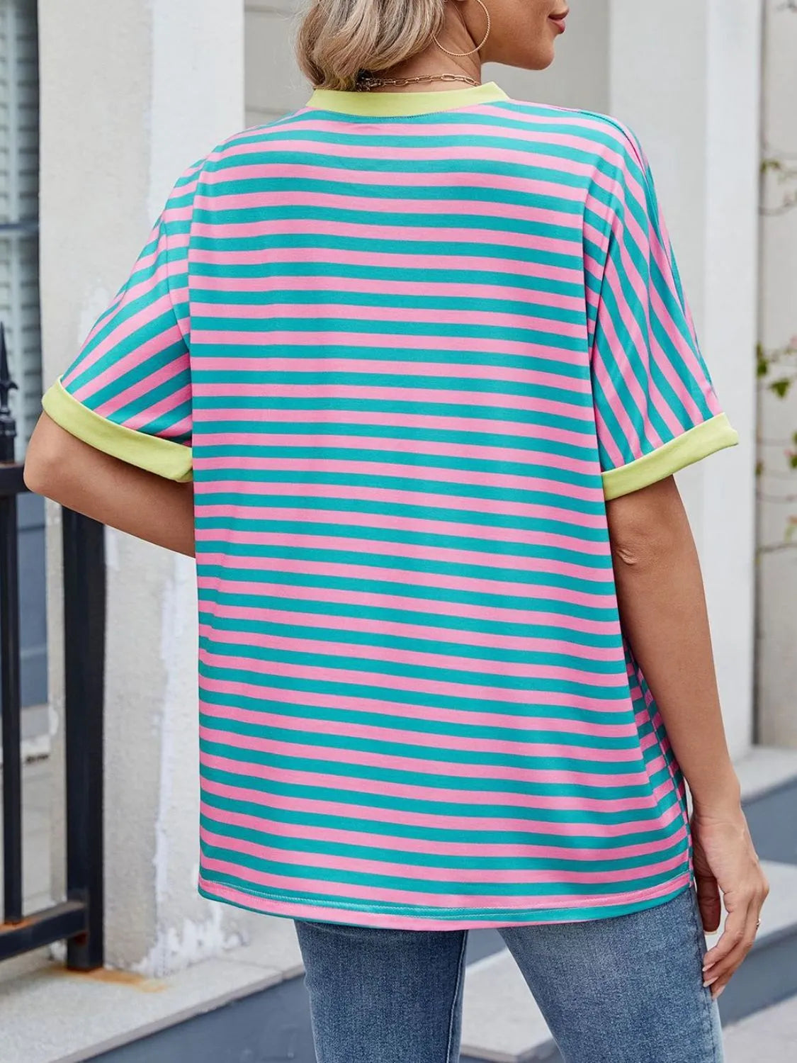 Striped Round Neck Half Sleeve T-Shirt