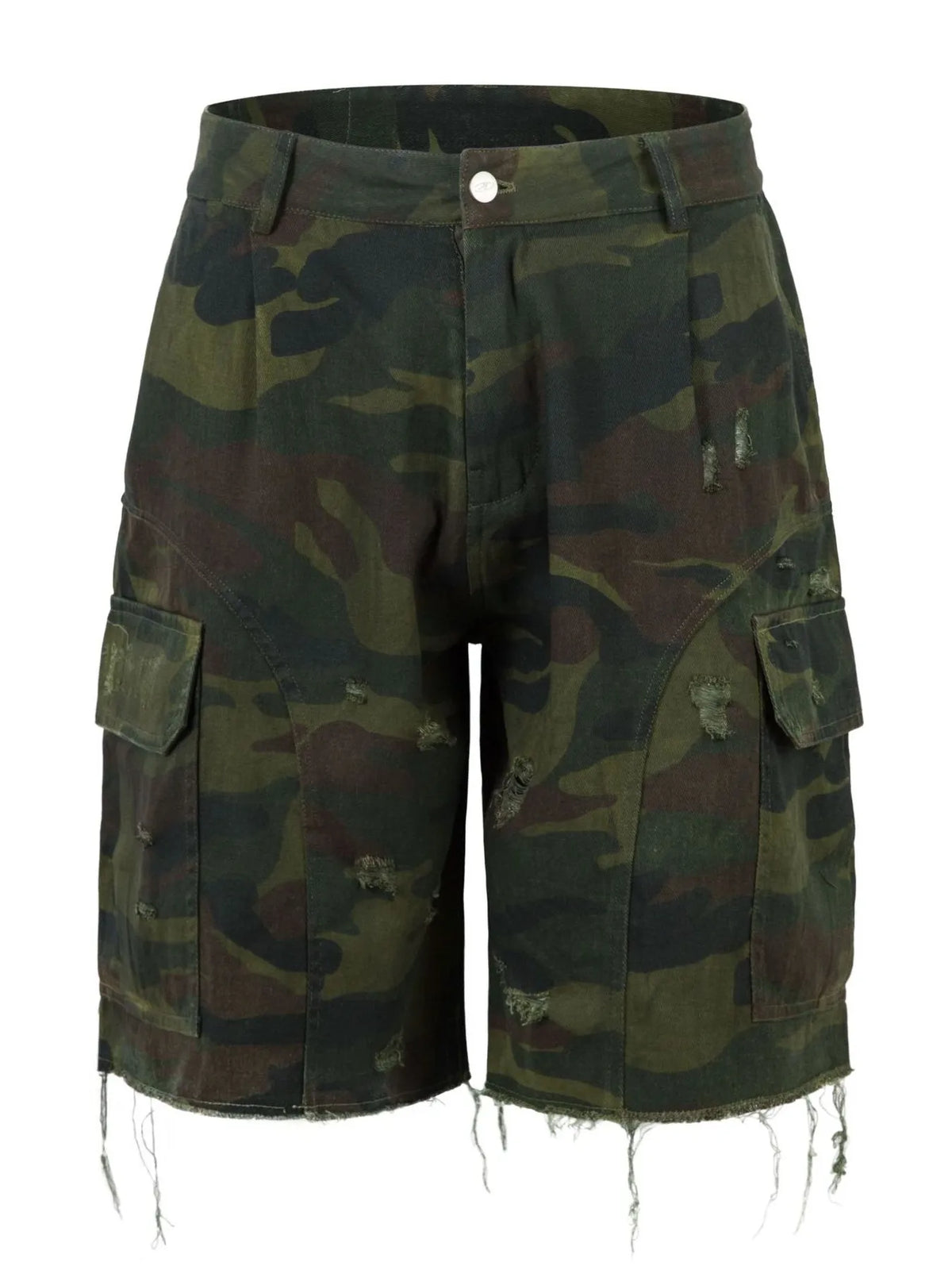 Men's Camouflage Cargo Shorts with Frayed Hem