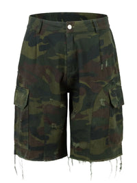 Men's Camouflage Cargo Shorts with Frayed Hem