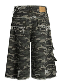 Men's Distressed Camouflage Demin Shorts