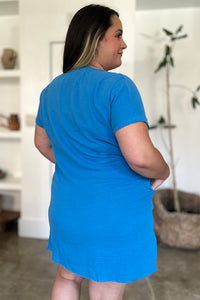 FAM-FAM Slit Notched Short Sleeve Mini Dress