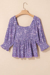 Printed Square Neck Half Sleeve Blouse