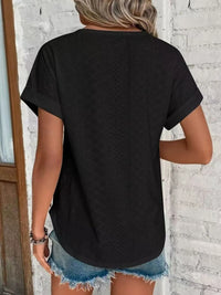 Eyelet Round Neck Short Sleeve T-Shirt