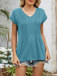 Casual V-Neck Pleated Front T-Shirt