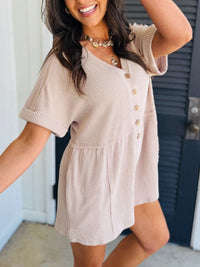 Casual Button-Front Ribbed Romper