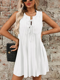 Tied Front Pleated Sleeveless Mini Dress