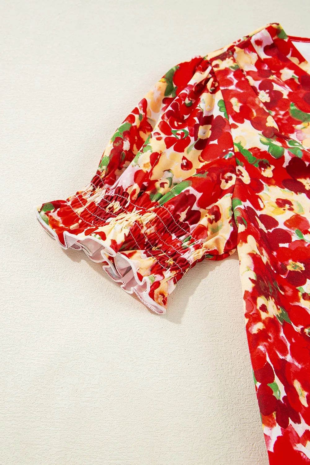 Floral Print Puff Sleeve Surplice Blouse