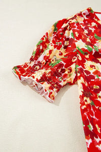 Floral Print Puff Sleeve Surplice Blouse