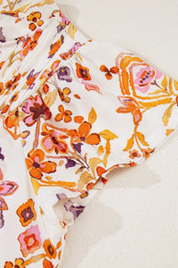 Printed Tie Neck Cap Sleeve Mini Dress