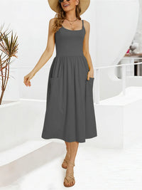 Scoop Neck Midi Dress with Pockets