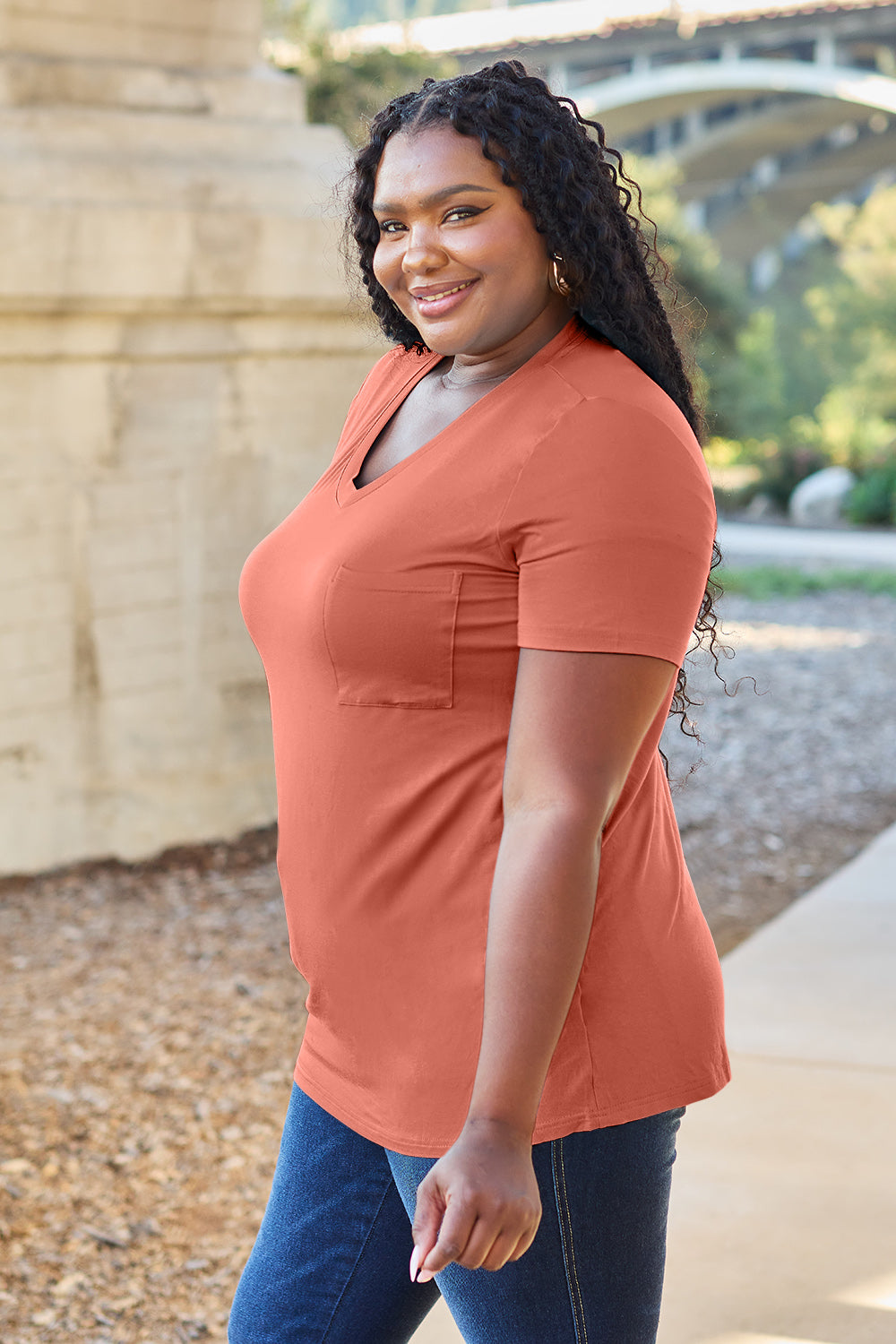 Bamboo Full Size V-Neck Short Sleeve T-Shirt