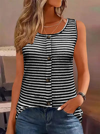Striped Button Front Knit Tank Top
