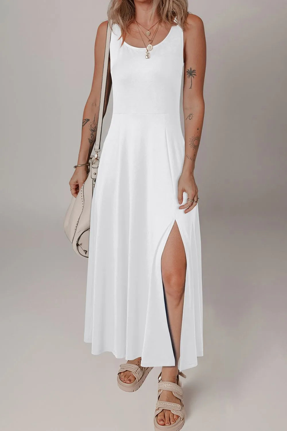 Side Slit Scoop Neck Wide Strap Dress
