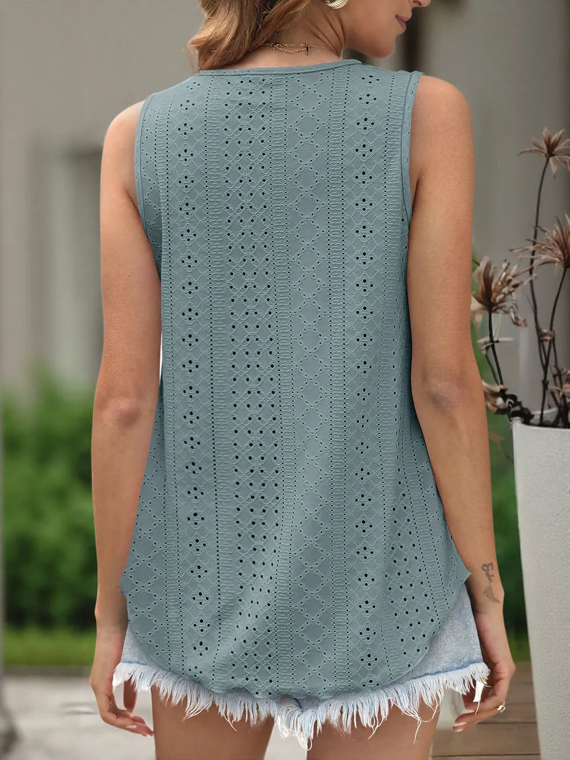 Eyelet Scoop Neck Tank