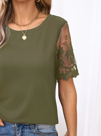 Lace Detail Round Neck Short Sleeve T-Shirt