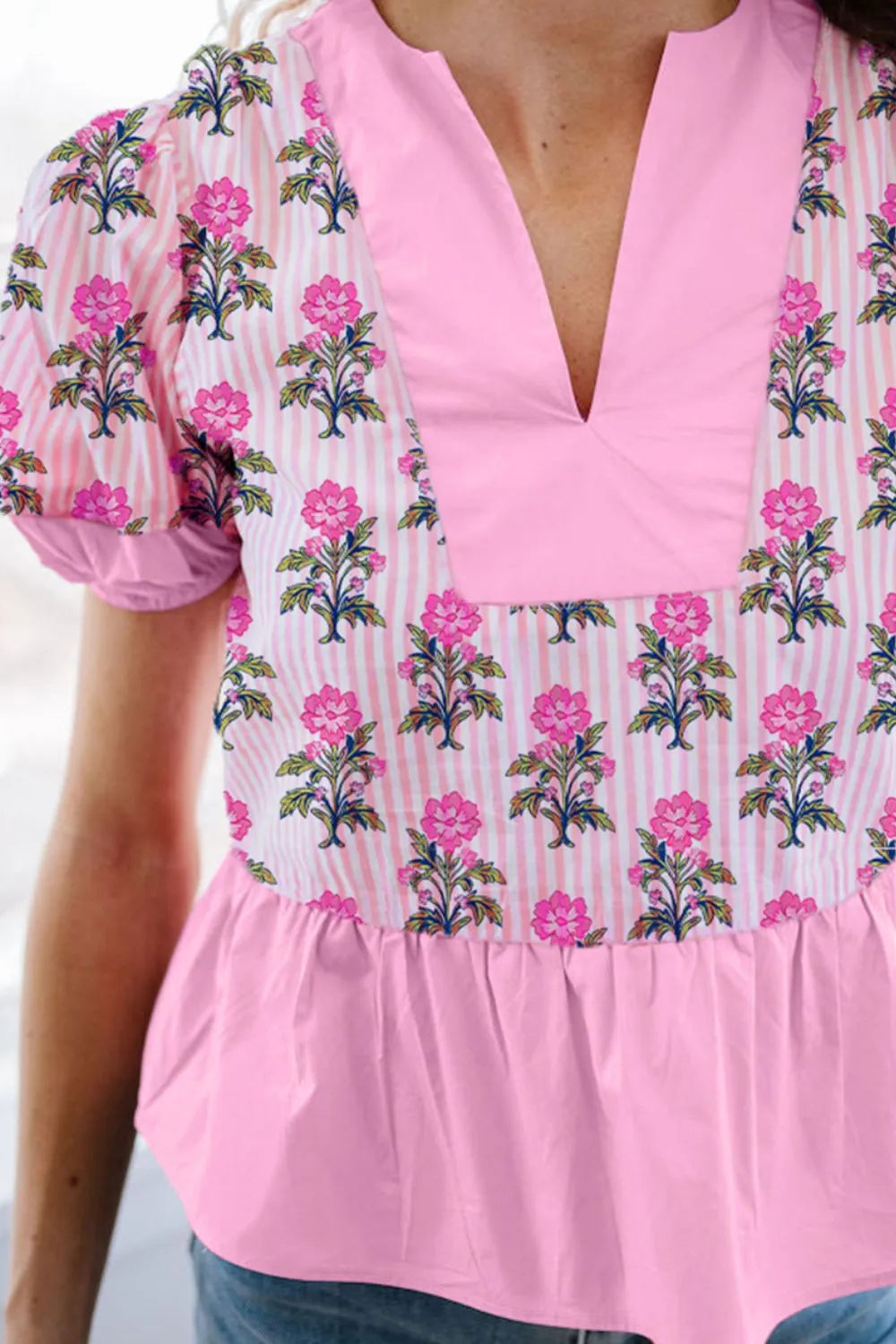 Floral Notched Peplum Blouse