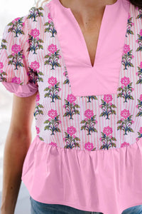 Floral Notched Peplum Blouse