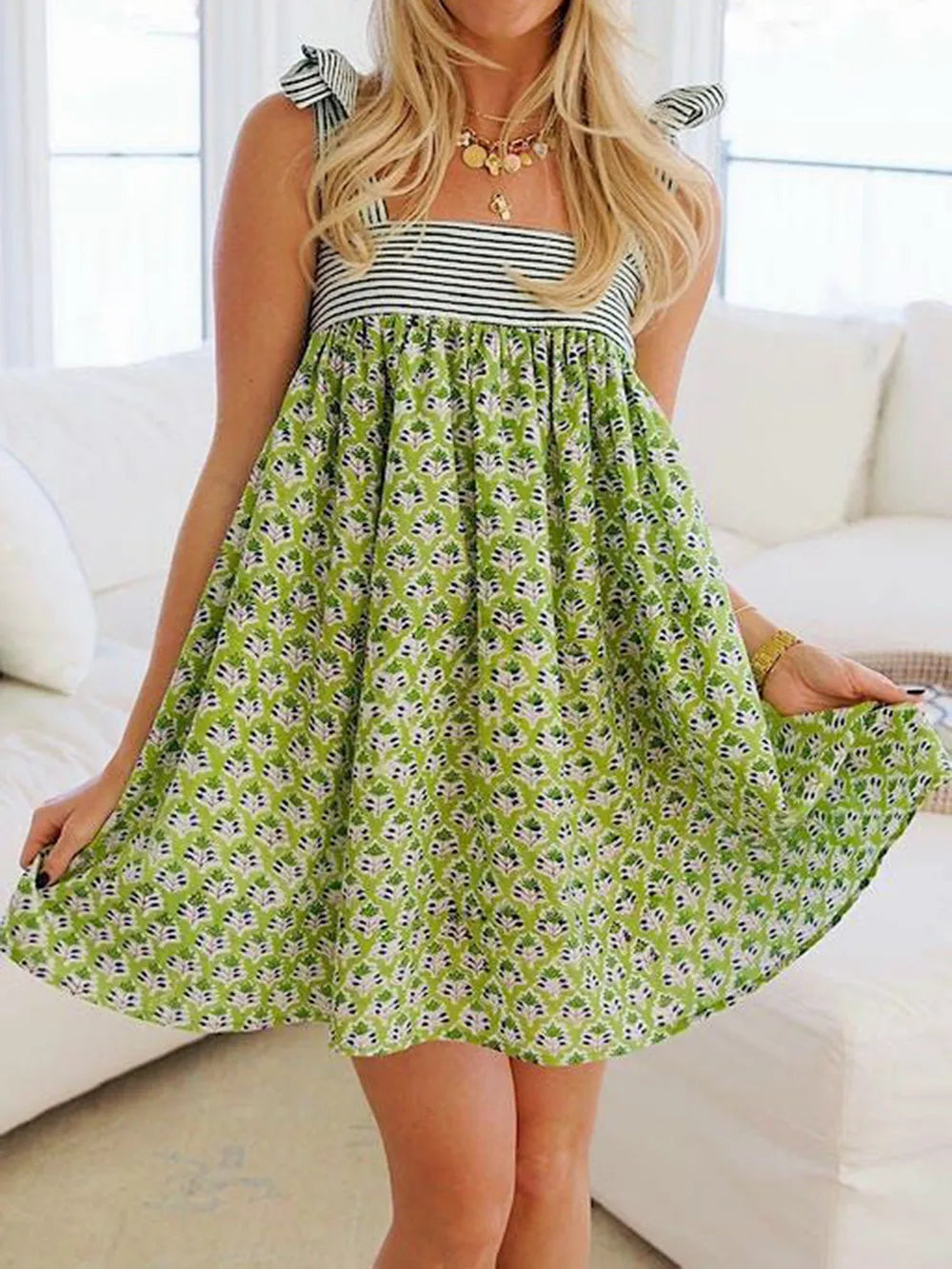 Printed Tie Shoulder Mini Cami Dress
