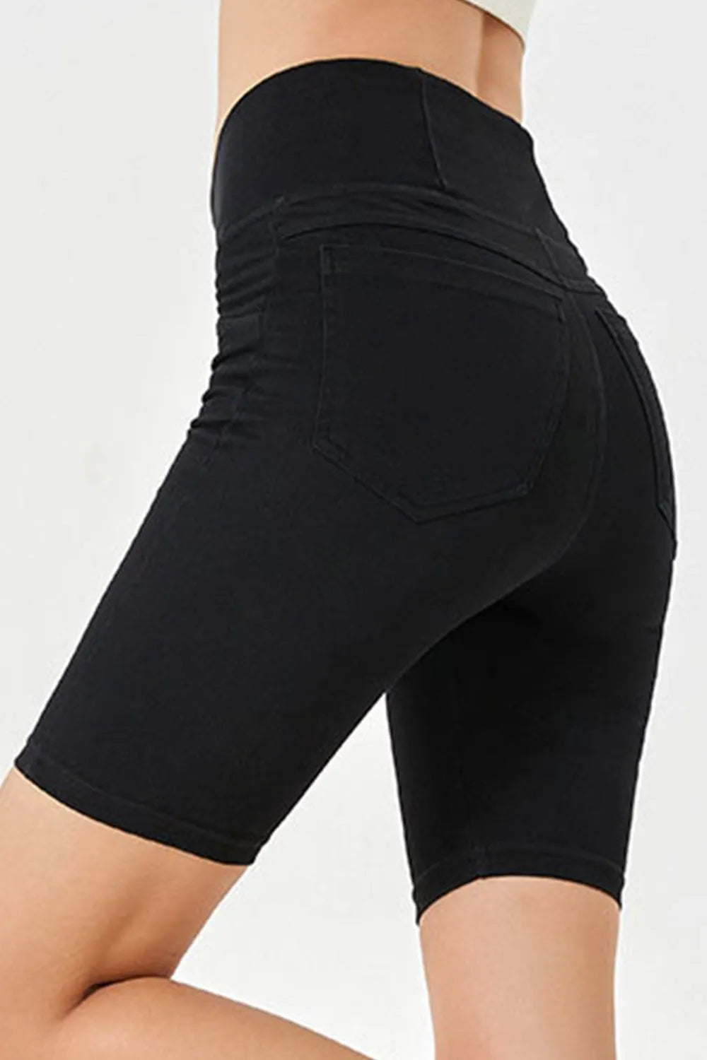 Basic Bae Asymmetrical Waist Denim Shorts with Pockets