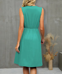 V-Neck Sleeveless Midi Dress with Lace Trim