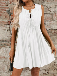 Tied Front Pleated Sleeveless Mini Dress