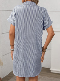 Striped Button Down Short Sleeve Mini Dress