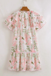 Floral Contrast Edge Layered Short Sleeve Mini Dress