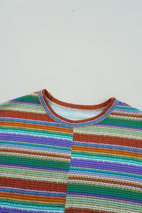 Multicolour Striped Twist Hem Cap Sleeve Top