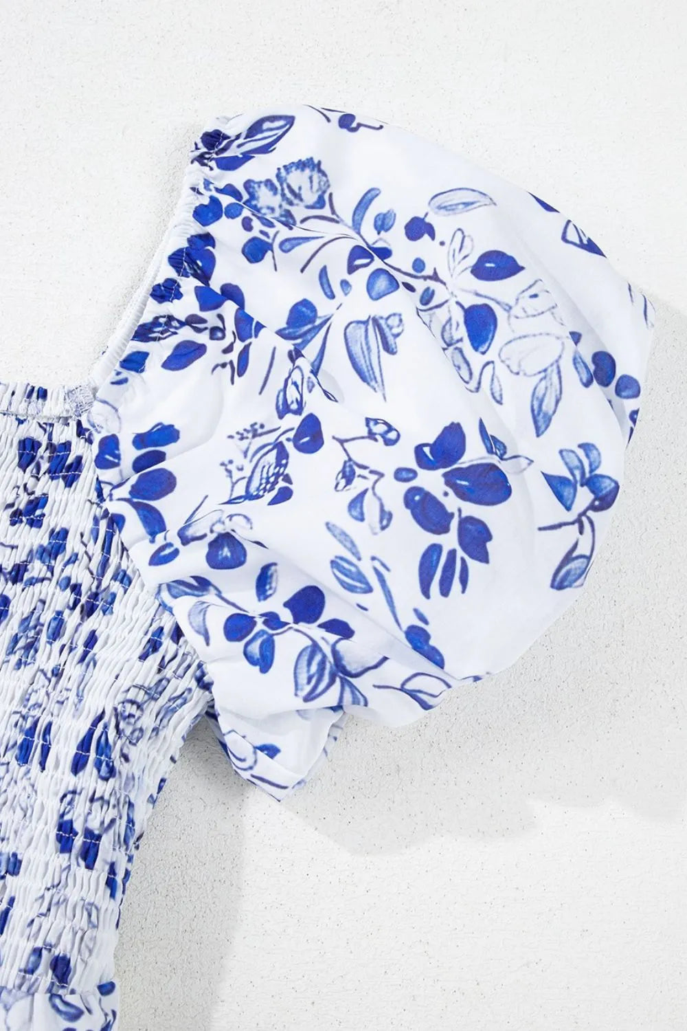 Smocked Printed Square Neck Puff Sleeve Dress