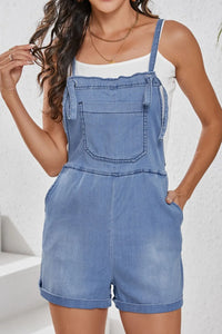Square Neck Denim Overalls with Pockets