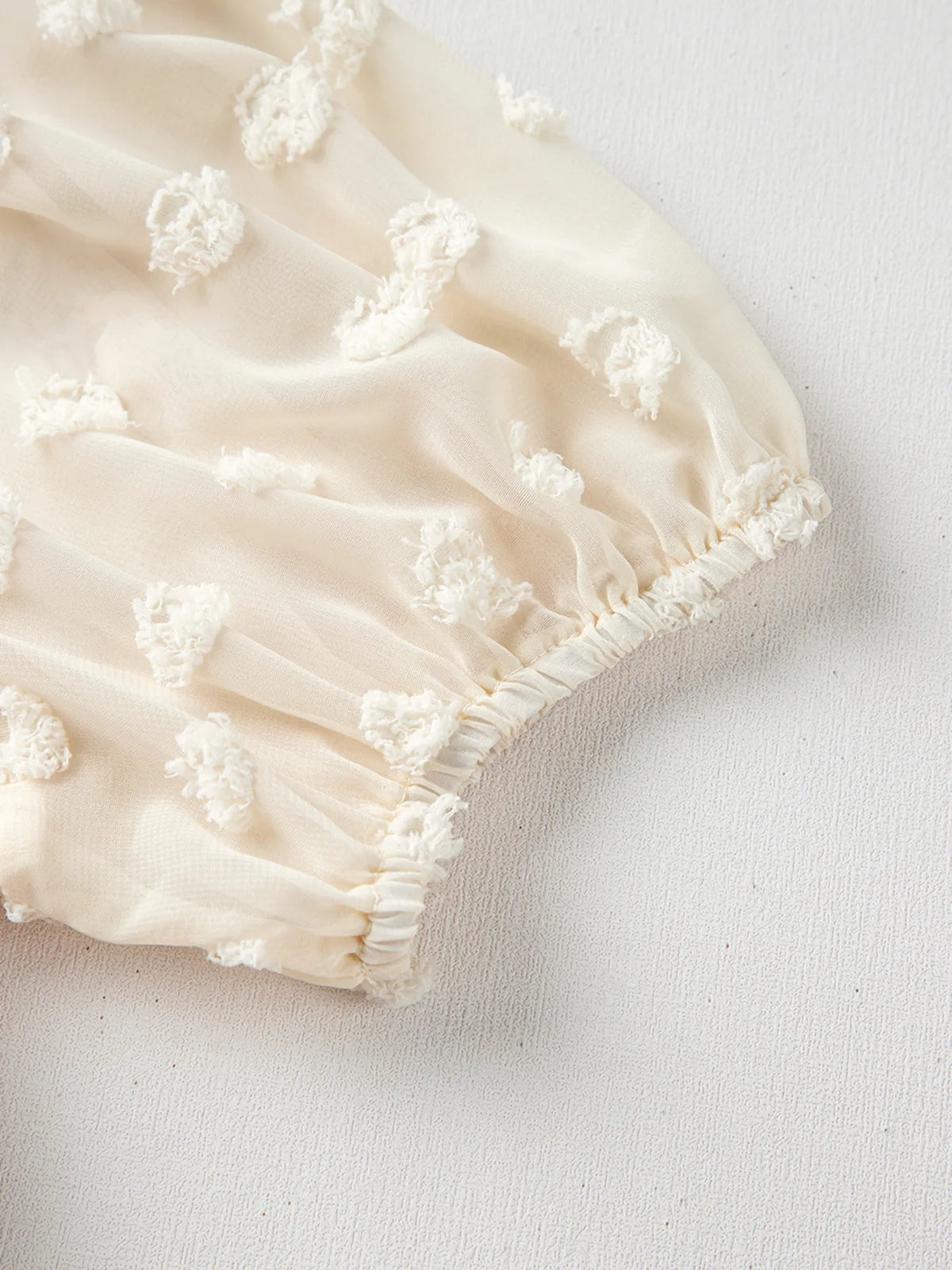 Polka Dot Mesh Puff Sleeve Textured Blouse