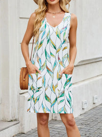 Printed V-Neck Sleeveless Mini Dress with Pockets