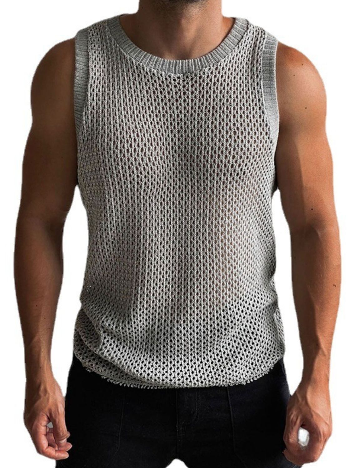 Men's Round Neck Hollow Out Sleeveless Knit Top