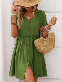 Button Front Flutter Sleeve Dress