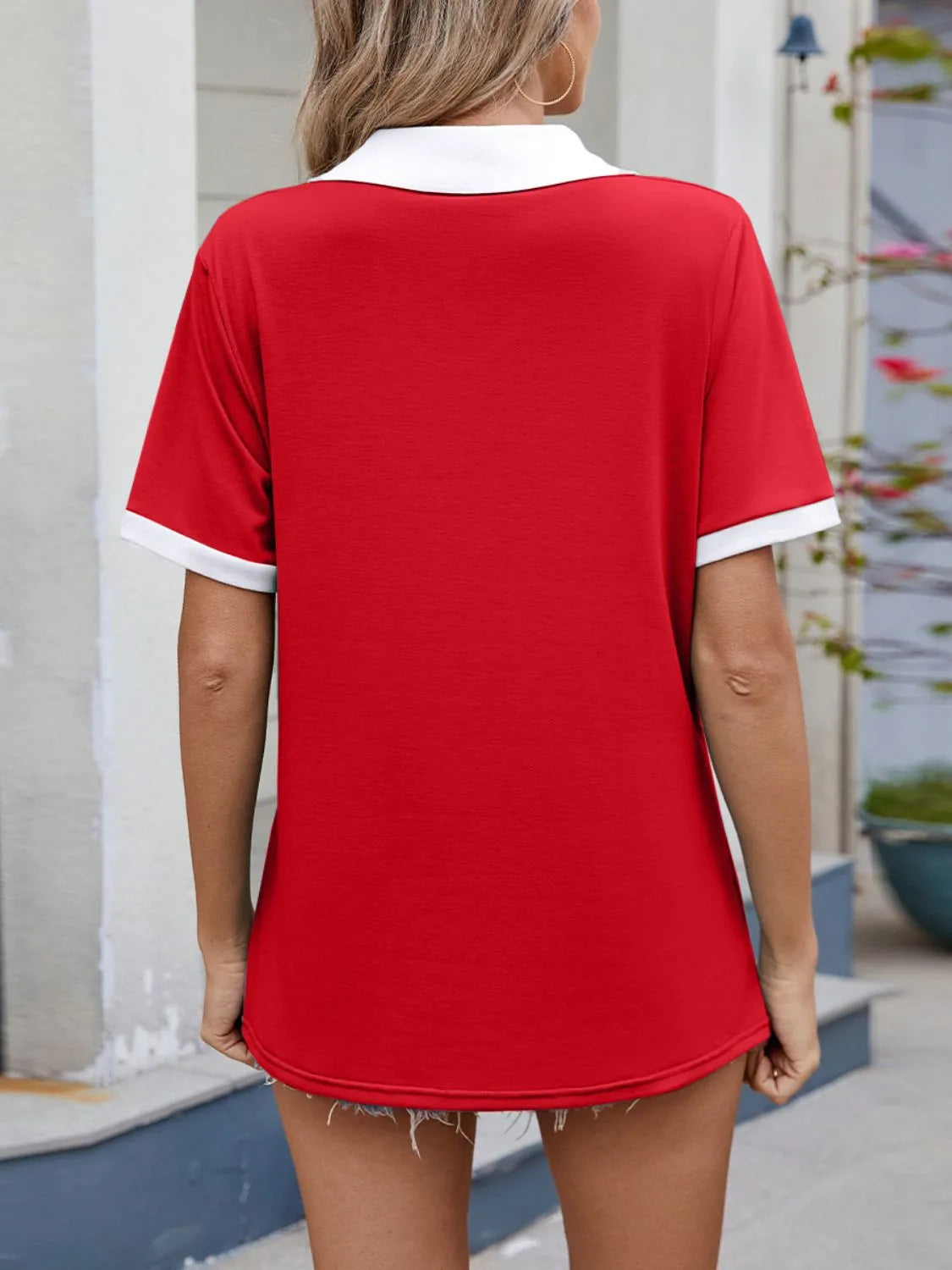 Contrast Trim Collar Short Sleeve Casual T-Shirt
