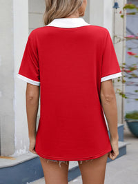 Contrast Trim Collar Short Sleeve Casual T-Shirt