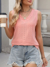 V-Neck Eyelet Knit Cami Tank Top