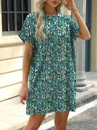 Printed Round Neck Short Sleeve Mini Dress