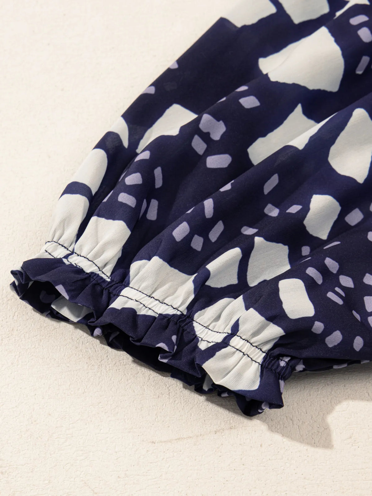 Abstract Print Frilled Puff Sleeve V Neck Blouse