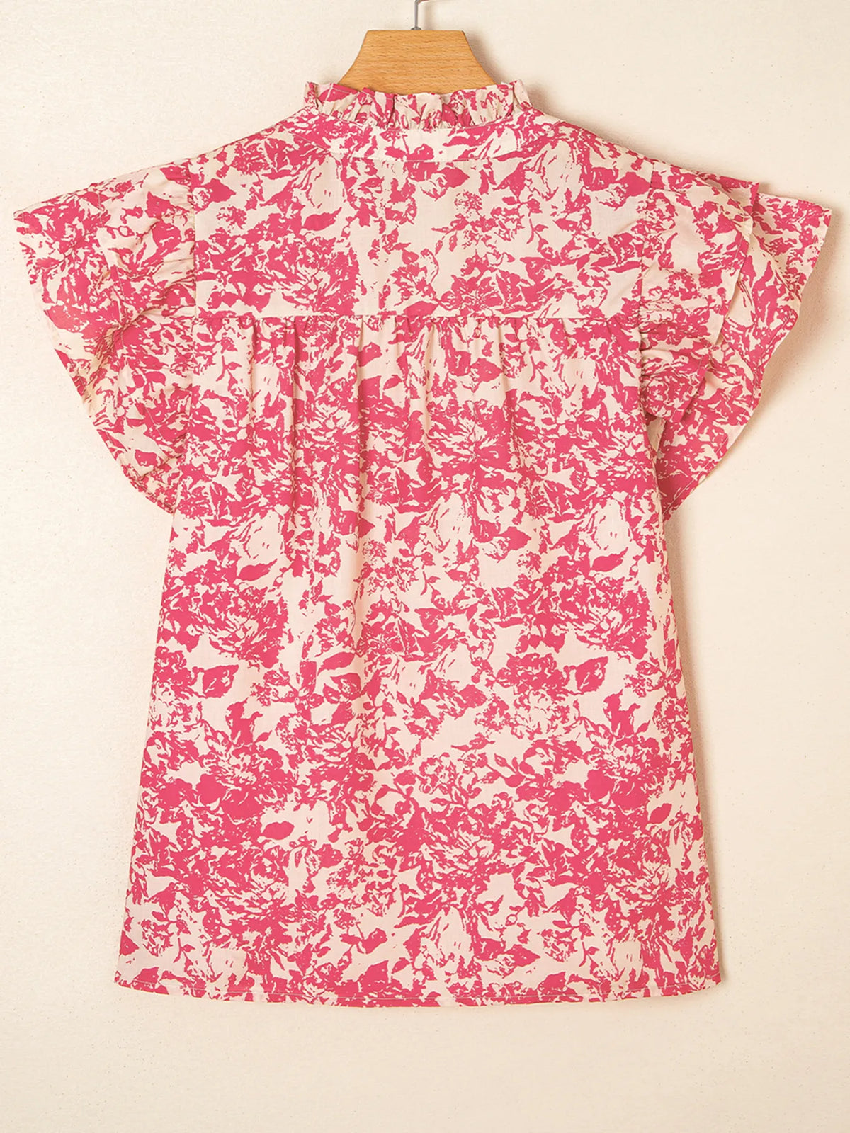 Printed Half Button Neck Ruffle Sleeve Blouse